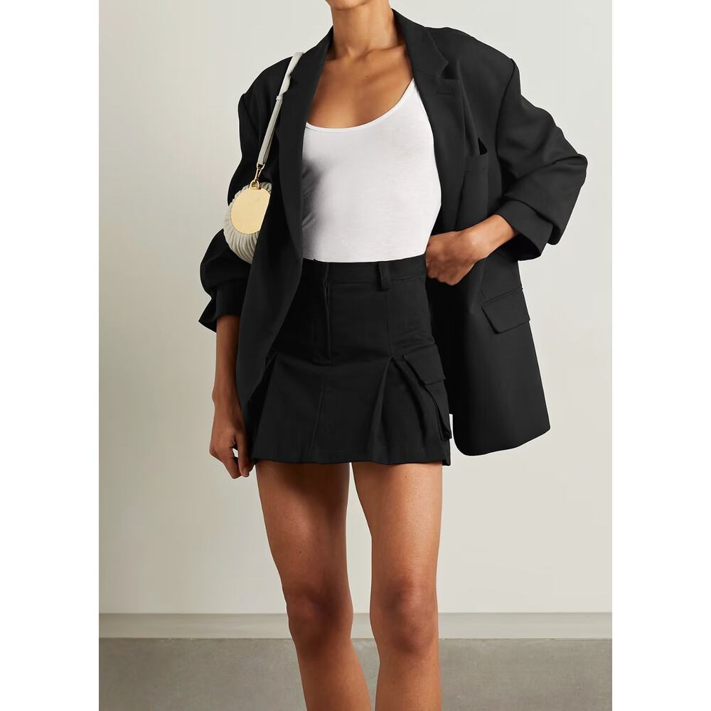The Frankie Shop Audrey Pleated Cargo Mini Skirt Black Cotton Twill Small